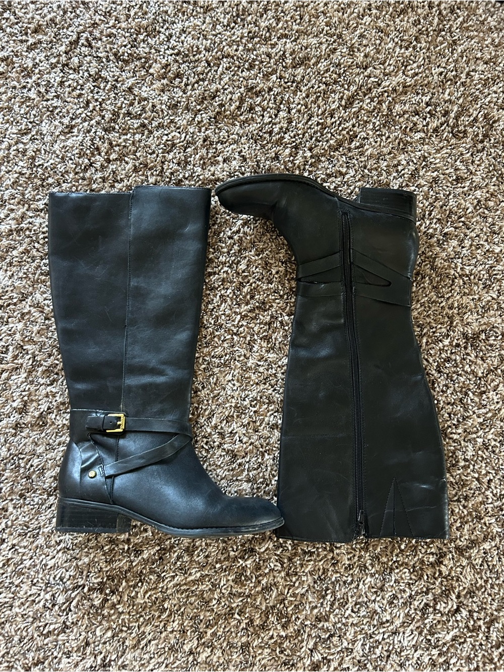 Lauren Ralph Lauren Black Knee-High Riding Boots with Buckle